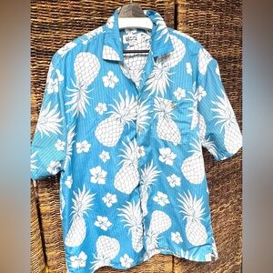 Uzzi- Mens Blue‎ Pineapple Print Men's Shirt-XXL, Button Up
